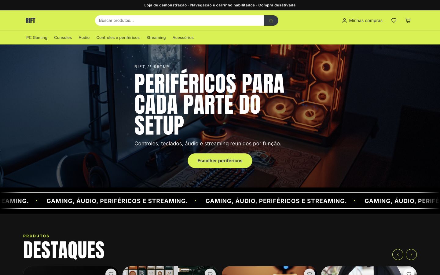 Prévia da loja com o design Neón